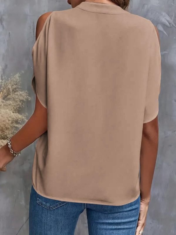 51-Gq02O0hL._AC_SL1067 Women's Cold Shoulder Tops Summer Fashion Short Sleeve V Neck Casual Loose Solid Color Blouse Shirts