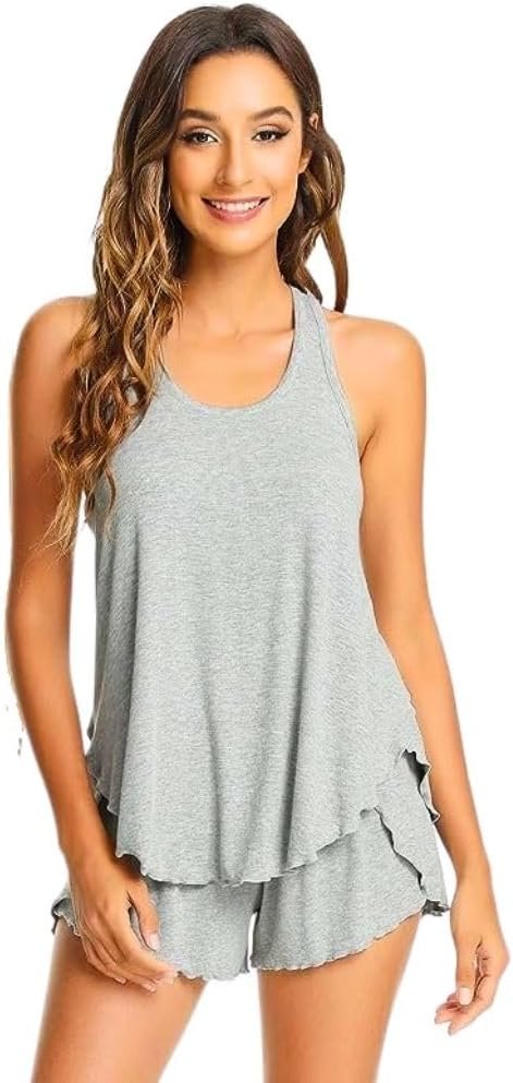 51-s3SRPQlL._AC_SL1000 Pajamas Set for Women Viscose Made from Bamboo - Ribbed Racerback Tank Top Soft Sleepwear Pjs Shorts Nightwear Loungewear