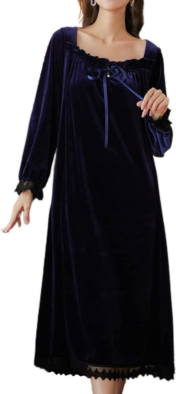5168PJYpQ7L._AC_SL1500 Women's Long Sleeve Nightgown Velvet Sleep Dress Ruffle Crew Neck Mid-length Nightdress