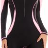 51867K3LrPL._AC_SL1200 Women Zip Rash Guard Long Sleeve One Piece Splice Swimsuit UPF 50+ Tummy Control Surfing Bathing Suits Boyshort Bottom