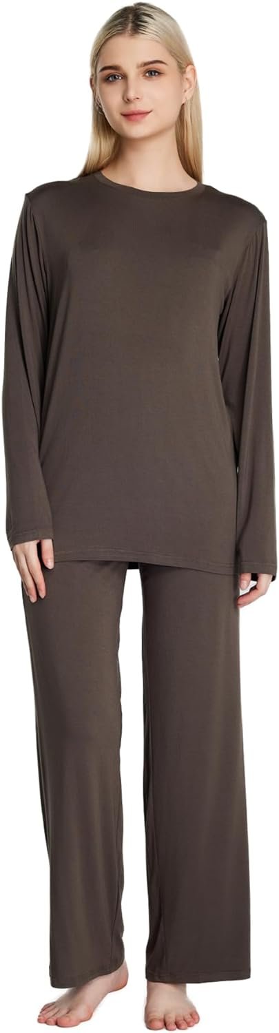 51F9DctzZCL._AC_SL1500 Loungewear Set pajamas Womens sleepwear Bamboo Viscose Long Sleeve t shirt Long Pants Super Soft Novelty Pjs Set