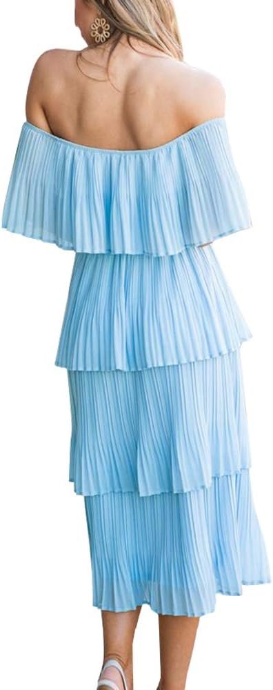 51GdimbX1AL._AC_SL1000 Women's Off The Shoulder Ruffles Summer Valentines Day Loose Casual Chiffon Long Party Beach Maxi Dress