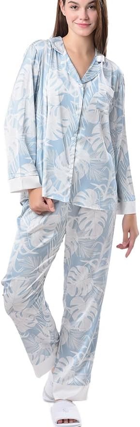 51JgZYJo_nL._AC Women's Silky Satin Pajamas Set Long sleeve and Pants Sleepwear Soft and Comfy Button Down Loungewear Relaxed Fit