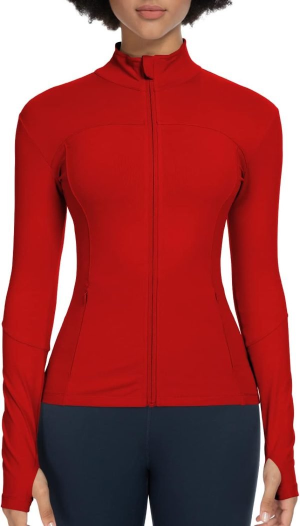 51Qp8aJXnkL._AC_SL1500 Workout Jackets for Women Full Zip Athletic Running Track Jacket with Pockets Slim Fit Yoga Jacket with Thumb Holes
