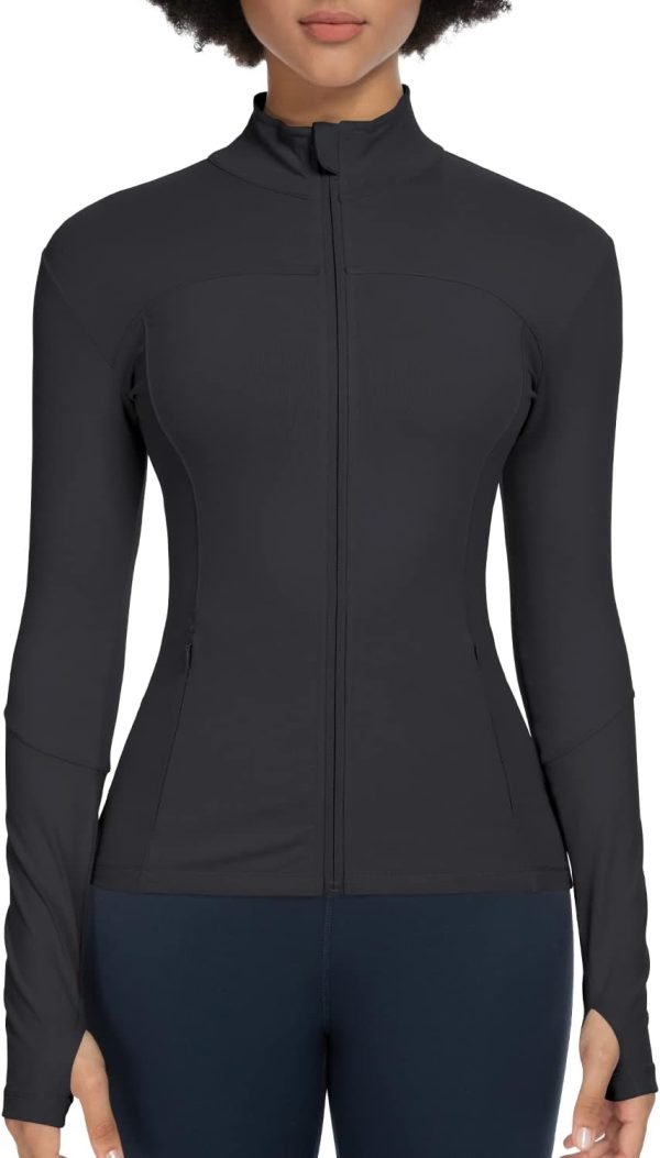 51T2mb9WGxL._AC_SL1500 Workout Jackets for Women Full Zip Athletic Running Track Jacket with Pockets Slim Fit Yoga Jacket with Thumb Holes