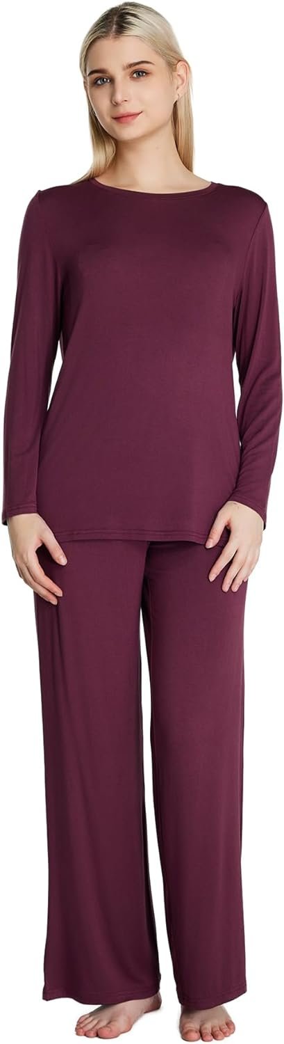 51UX5RkkPmL._AC_SL1500 Loungewear Set pajamas Womens sleepwear Bamboo Viscose Long Sleeve t shirt Long Pants Super Soft Novelty Pjs Set