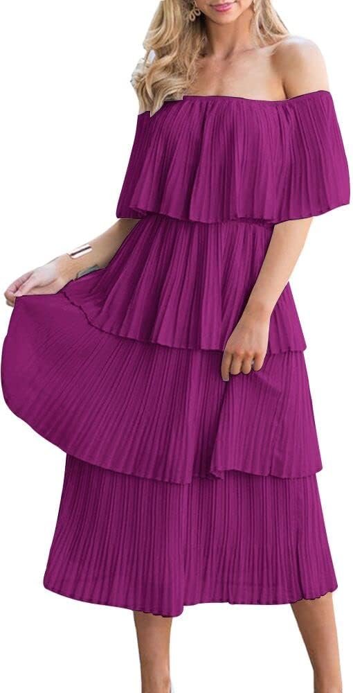 51VuiyjC2ML._AC_SL1000 Women's Off The Shoulder Ruffles Summer Valentines Day Loose Casual Chiffon Long Party Beach Maxi Dress