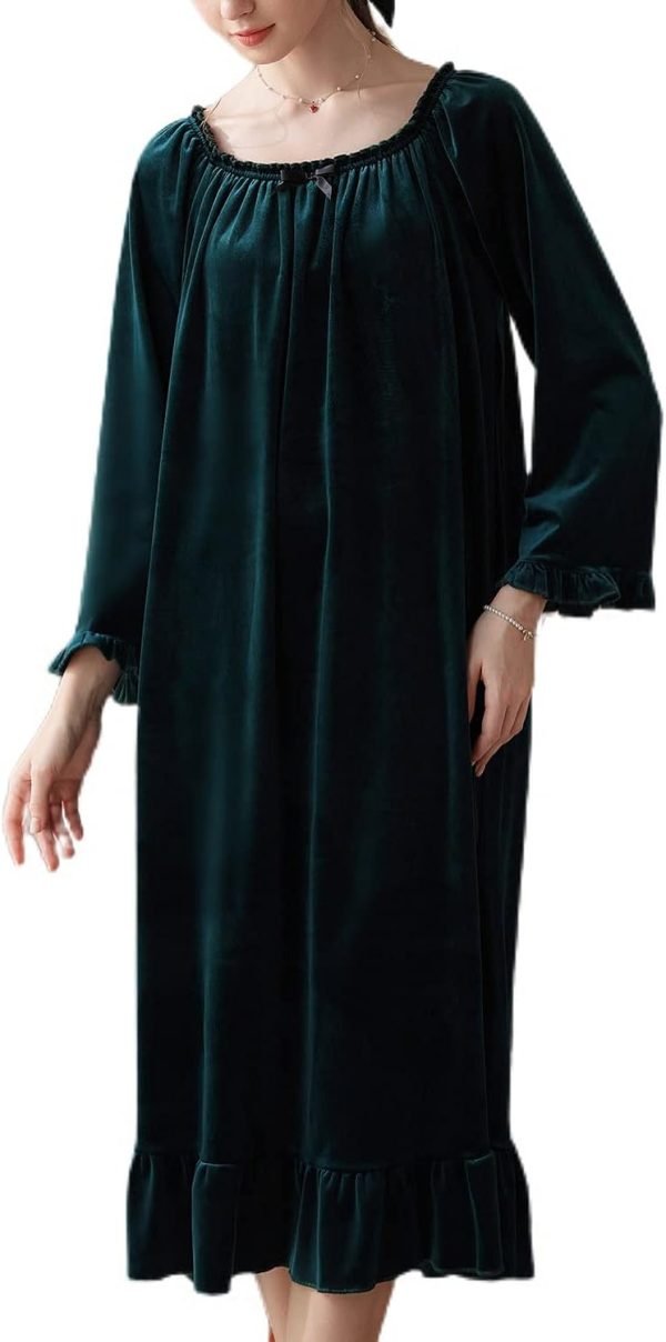 51WLiYWW8TL._AC_SL1500 Women's Long Sleeve Nightgown Velvet Sleep Dress Ruffle Crew Neck Mid-length Nightdress