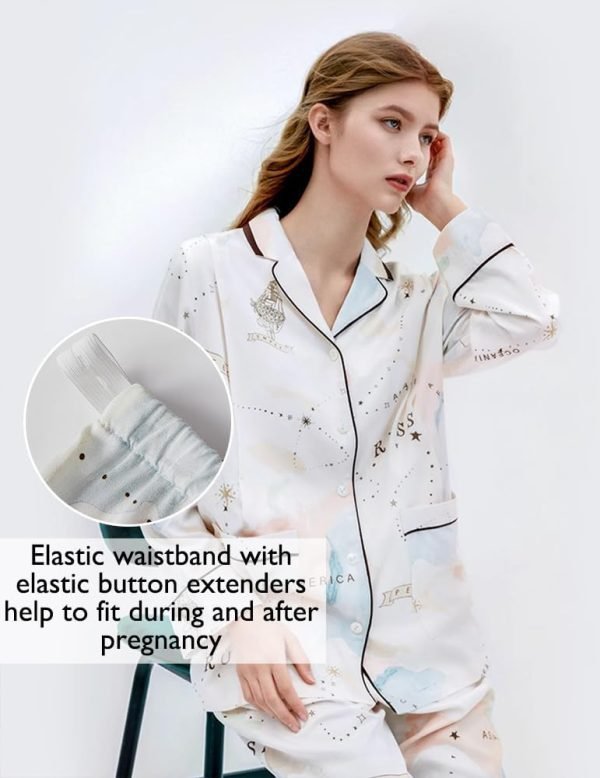 Maternity & Nursing Knit Cotton Pajama Set Sleepwear Long Sleeve Top & Bottom Breastfeeding for Pregnant Women