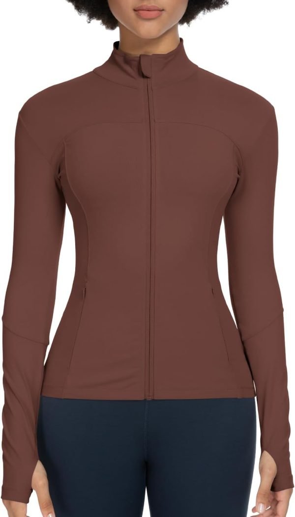 51Xp3Zw4tFL._AC_SL1500 Workout Jackets for Women Full Zip Athletic Running Track Jacket with Pockets Slim Fit Yoga Jacket with Thumb Holes