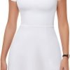 Womens Sexy Square Neck Trendy Dress Short Sleeve Stretchy Bodycon Side Flare Split Lined Mini Dress