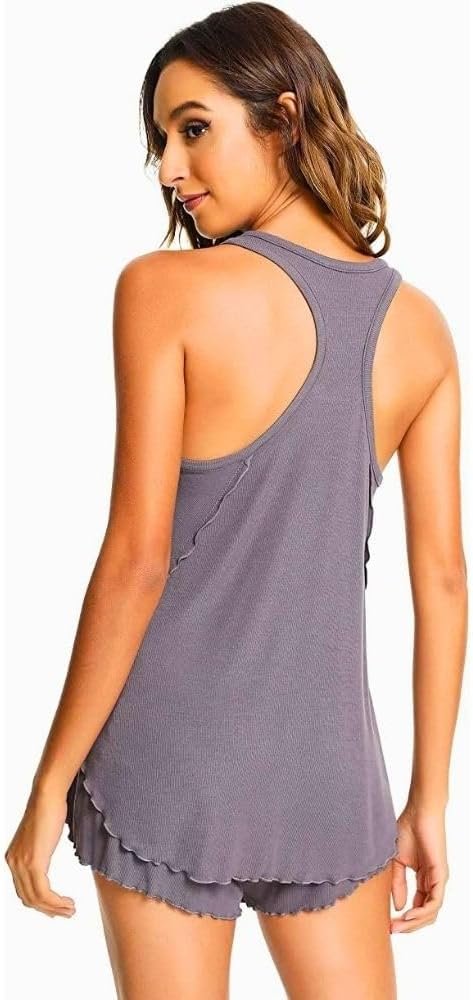 51_-_0bjicL._AC_SL1000 Pajamas Set for Women Viscose Made from Bamboo - Ribbed Racerback Tank Top Soft Sleepwear Pjs Shorts Nightwear Loungewear