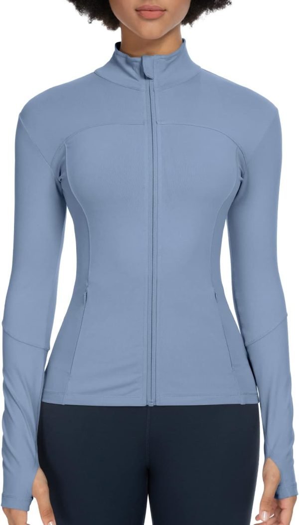 51_aZj2p33L._AC_SL1500 Workout Jackets for Women Full Zip Athletic Running Track Jacket with Pockets Slim Fit Yoga Jacket with Thumb Holes