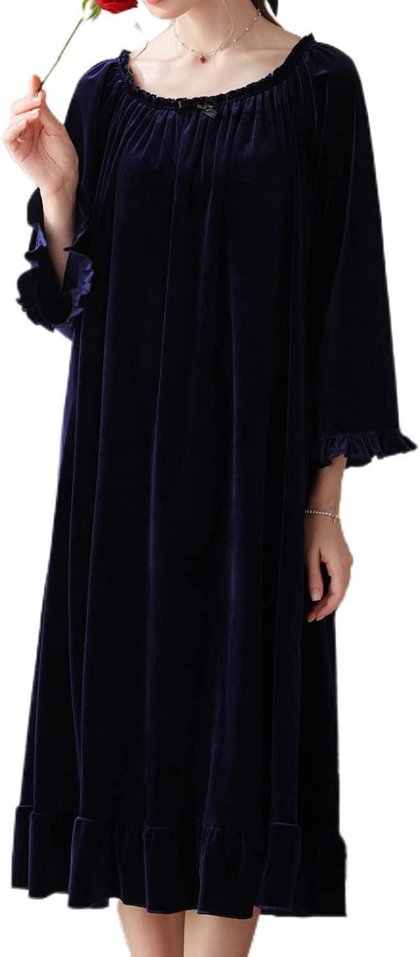 51a5srEnXsL._AC_SL1500 Women's Long Sleeve Nightgown Velvet Sleep Dress Ruffle Crew Neck Mid-length Nightdress