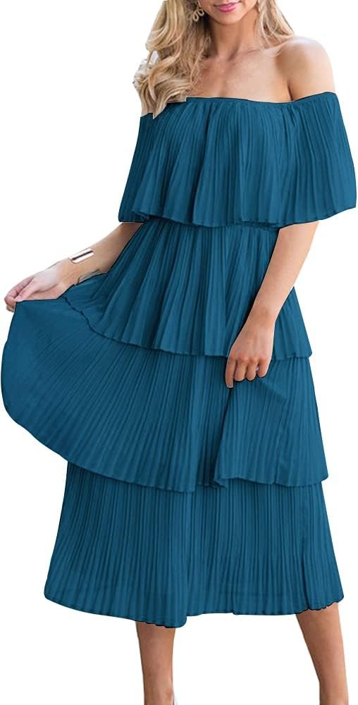 51aBrtv4C8S._AC_SL1000 Women's Off The Shoulder Ruffles Summer Valentines Day Loose Casual Chiffon Long Party Beach Maxi Dress