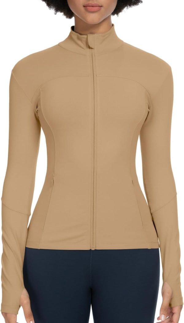 51aoHgpmaKL._AC_SL1500 Workout Jackets for Women Full Zip Athletic Running Track Jacket with Pockets Slim Fit Yoga Jacket with Thumb Holes