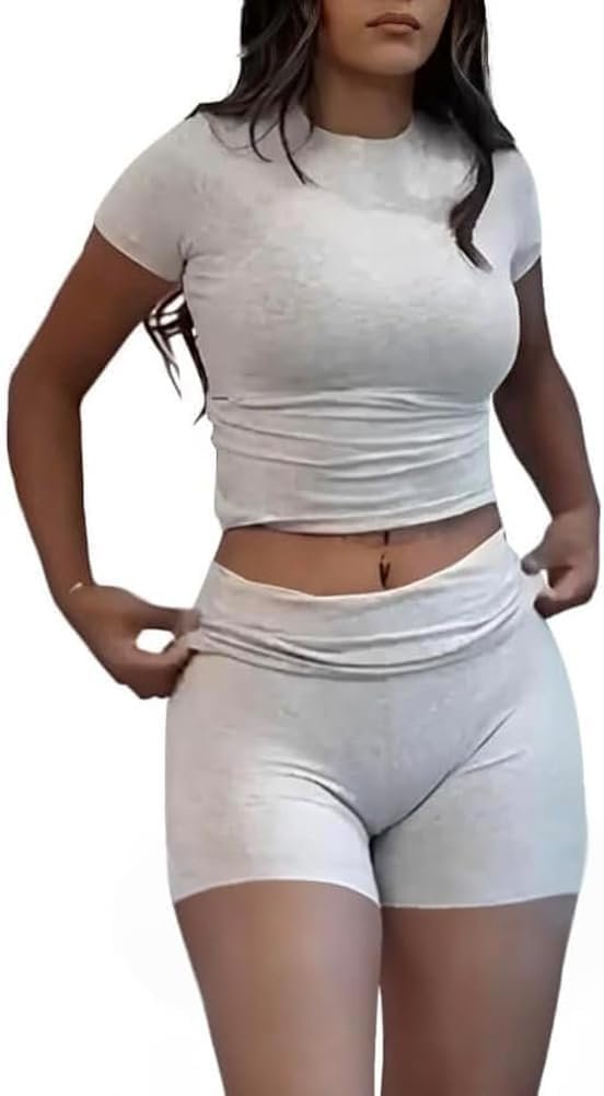 51hKCWK2l5L._AC_SL1001 Casual Workout Two Piece Outfits for Women Short Sleeve Crop High Waist Foldover Flare Pants Tracksuit Sets Streetwear