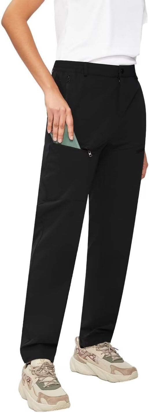 Women's Hiking Pants Quick Dry Lightweight Water Resistant Elastic Waist Cargo Pants with 5pcs Zipper Pockets