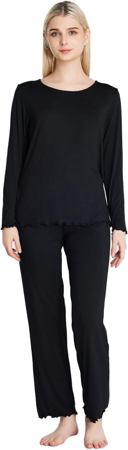 51k8V1xVyEL._AC_SL1500 Loungewear Set pajamas Womens sleepwear Bamboo Viscose Long Sleeve t shirt Long Pants Super Soft Novelty Pjs Set