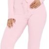 51nos7OfCVL._AC_SL1500 Women Ribbed Knit Yoga Lounge Set V Neck Long Sleeve Button Crop Tee Drawstring Pants Solid Slim Two Pieces Sets