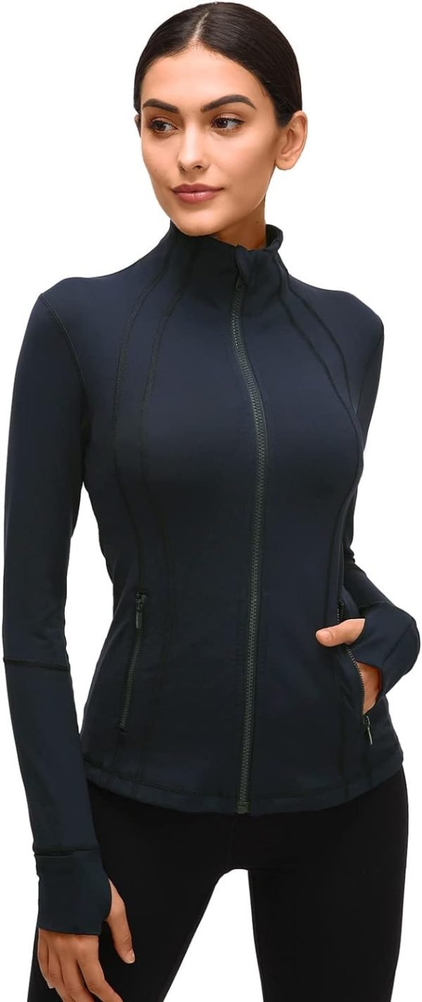 51ohnFffk6L._AC_SL1500 Womens Sports Running Yoga Jacket Slim Fit Full Zip Track Jacket Turtleneck Workout Jacket