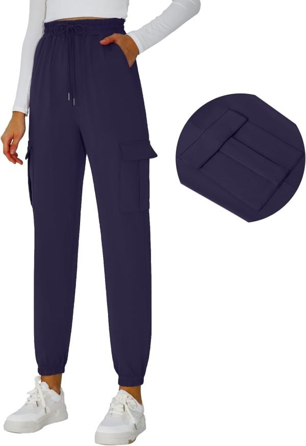 51otw7R3MUL._AC_SL1500 Womens Athletic Pants Knit Cargo Pants Stretchy Hiking Pants Elastic Waist Sweatpants Baggy Soft Joggers