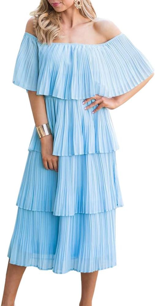 51pwyetfLkL._AC_SL1000 Women's Off The Shoulder Ruffles Summer Valentines Day Loose Casual Chiffon Long Party Beach Maxi Dress