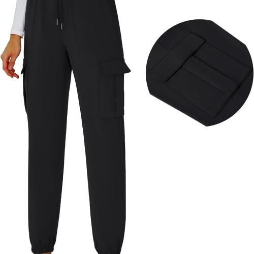 51qtwHRbp3L._AC_SL1500 Womens Athletic Pants Knit Cargo Pants Stretchy Hiking Pants Elastic Waist Sweatpants Baggy Soft Joggers