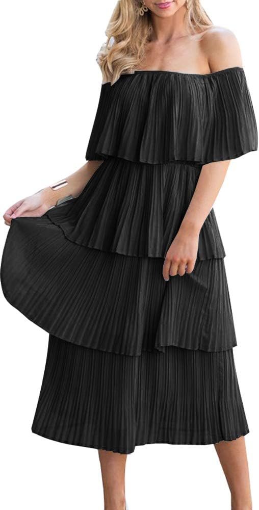 51s79t_O8oL._AC_SL1000 Women's Off The Shoulder Ruffles Summer Valentines Day Loose Casual Chiffon Long Party Beach Maxi Dress