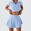 2 Piece Tennis Dress for Women High Waist Pleated Tennis Skirt with Shorts Short Sleeve Crop Golf Workout Skirts Sets