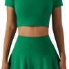 2 Piece Tennis Dress for Women High Waist Pleated Tennis Skirt with Shorts Short Sleeve Crop Golf Workout Skirts Sets