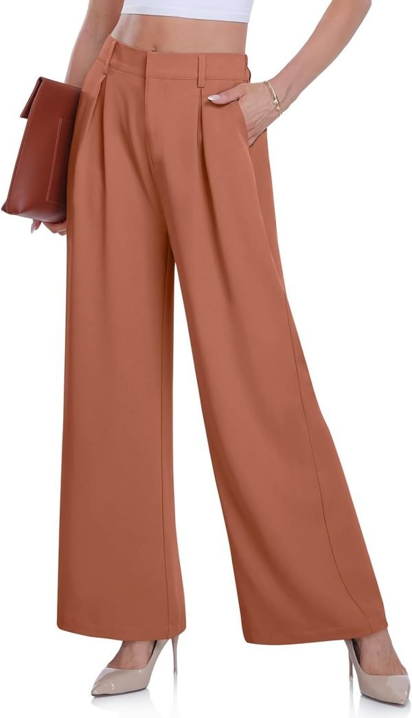 Women's Wide Leg Dress Pants High Elastic Waisted in The Back Business Work Causal Trousers Long Straight Suit Pants