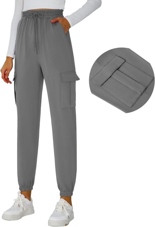 51yhe-gy1nL._AC_SL1500 Womens Athletic Pants Knit Cargo Pants Stretchy Hiking Pants Elastic Waist Sweatpants Baggy Soft Joggers