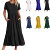 Womens Summer Dresses Casual Short Sleeve Crewneck Swing Dress Casual Tiered t Shirt Dress with Pockets 2024 Trendy Outfits