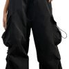 61-GwAPn7GL._AC_SL1500 Women Cargo Pants Trendy Parachute Pants Elastic Waist Hiking Pants Lightweight Waterproof Baggy Joggers with Pockets