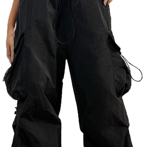 61-GwAPn7GL._AC_SL1500 Women Cargo Pants Trendy Parachute Pants Elastic Waist Hiking Pants Lightweight Waterproof Baggy Joggers with Pockets