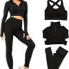 61-UH6lPwUL._AC_SL1500 Women's 3 PC Seamless Gym Clothing Workout Outfit with Jacket Bra & Leggings Set