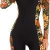 61-rlB2fb4L._AC_SL1500 Women Zip Rash Guard Long Sleeve One Piece Splice Swimsuit UPF 50+ Tummy Control Surfing Bathing Suits Boyshort Bottom