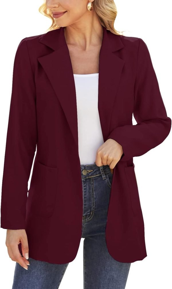 613AnLMV7HL._AC_SL1500_bbd3b89e-e2ef-4710-be83-494bacd99806 Women Open Front Blazers Long Sleeve Casual OL Office Slim Buttonless Suit Jacket with Pockets