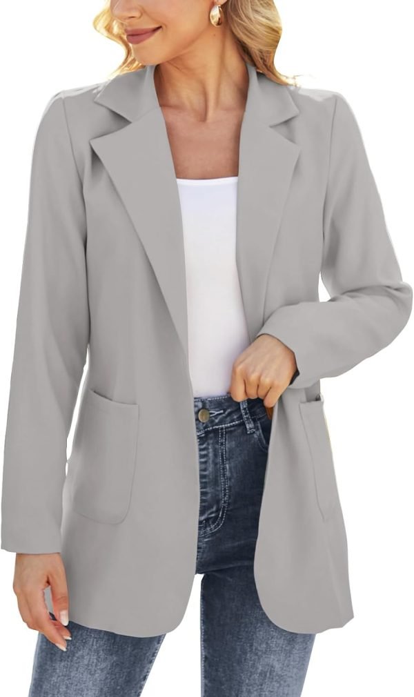 613QijyY6XL._AC_SL1500_03e87660-ae84-4dbc-968f-2abf69598ce4 Women Open Front Blazers Long Sleeve Casual OL Office Slim Buttonless Suit Jacket with Pockets