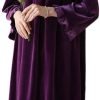 613lLNUlPFL._AC_SL1500 Women's Long Sleeve Nightgown Velvet Sleep Dress Ruffle Crew Neck Mid-length Nightdress