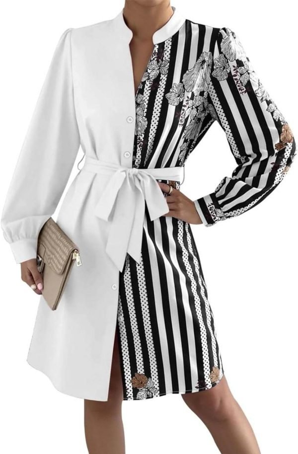 613tXWWv-L._AC_SL1500 Womens Button Down Shirt Dresses with Belt Button Up Tunics Long Sleeve Blouse Tops
