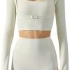 Women's Stretch Cutout Yoga Sports Jacket Long Sleeve Crop Top T Shirts with Thumb Holes