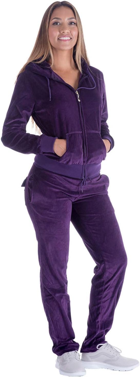 Womens Jogging Suits Sets Running Velour Outfit Zipper Warm Up 2 Pieces Hoodie and Pant Tracksuit