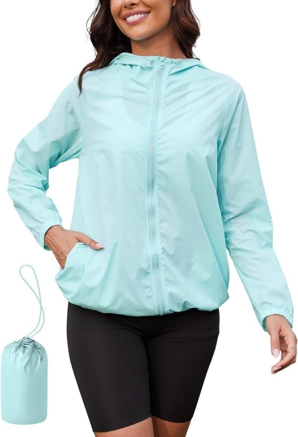 614xZWXwitL._AC_SL1500 Rain Jacket Women Lightweight Waterproof Windbreaker Jacket Hooded Packable Rain Coats for Women Outdoor Raincoat