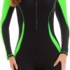615EfLoeepL._AC_SL1500 Women Zip Rash Guard Long Sleeve One Piece Splice Swimsuit UPF 50+ Tummy Control Surfing Bathing Suits Boyshort Bottom
