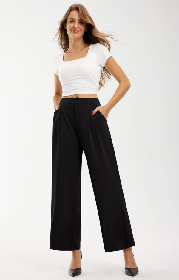 615d_0gHAxL._AC_SL1500 Libin Women's Wide Leg Pants High Waisted Work Dress Pants Loose Fit Back Elastic Waist Business Casual Trousers Office