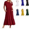 Womens Summer Dresses Casual Short Sleeve Crewneck Swing Dress Casual Tiered t Shirt Dress with Pockets 2024 Trendy Outfits