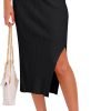 617E-FXDGIL._AC_SL1500 Midi Pencil Basic Skirt Casual Solid Split Side Stretchy Ribbed Knit Bodycon Mid Length Skirts for Women