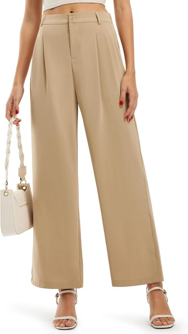 617GuyBAjTL._AC_SL1500 Libin Women's Wide Leg Pants High Waisted Work Dress Pants Loose Fit Back Elastic Waist Business Casual Trousers Office